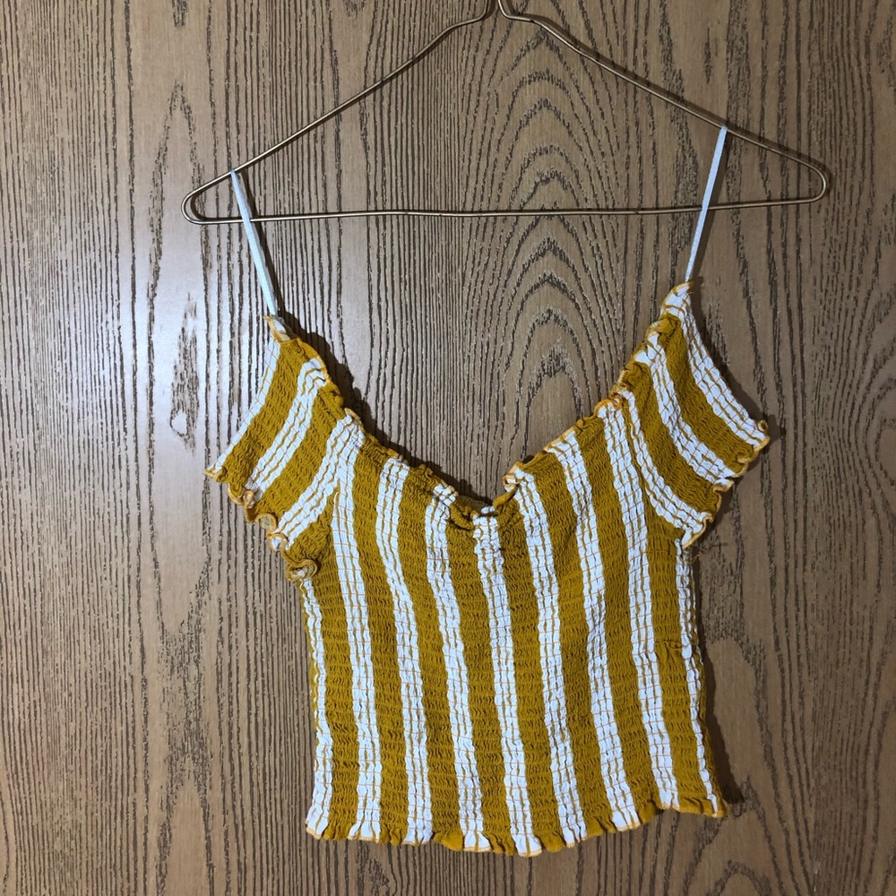 Pacsun Off-the-Shoulder Yellow Striped Crop Top: